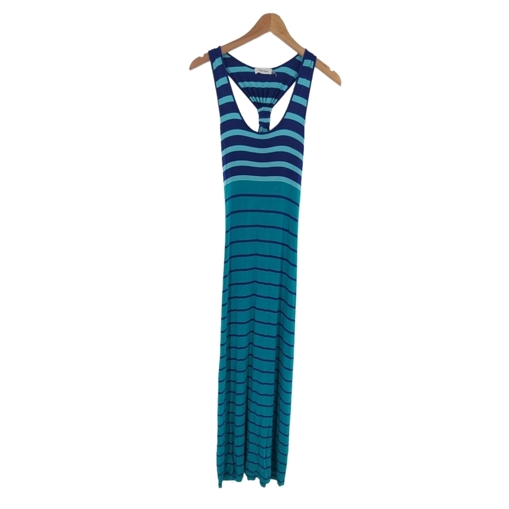 CALVIN KLEIN Cayman Green with Navy Stripe Sleeveless Maxi Dress size 8